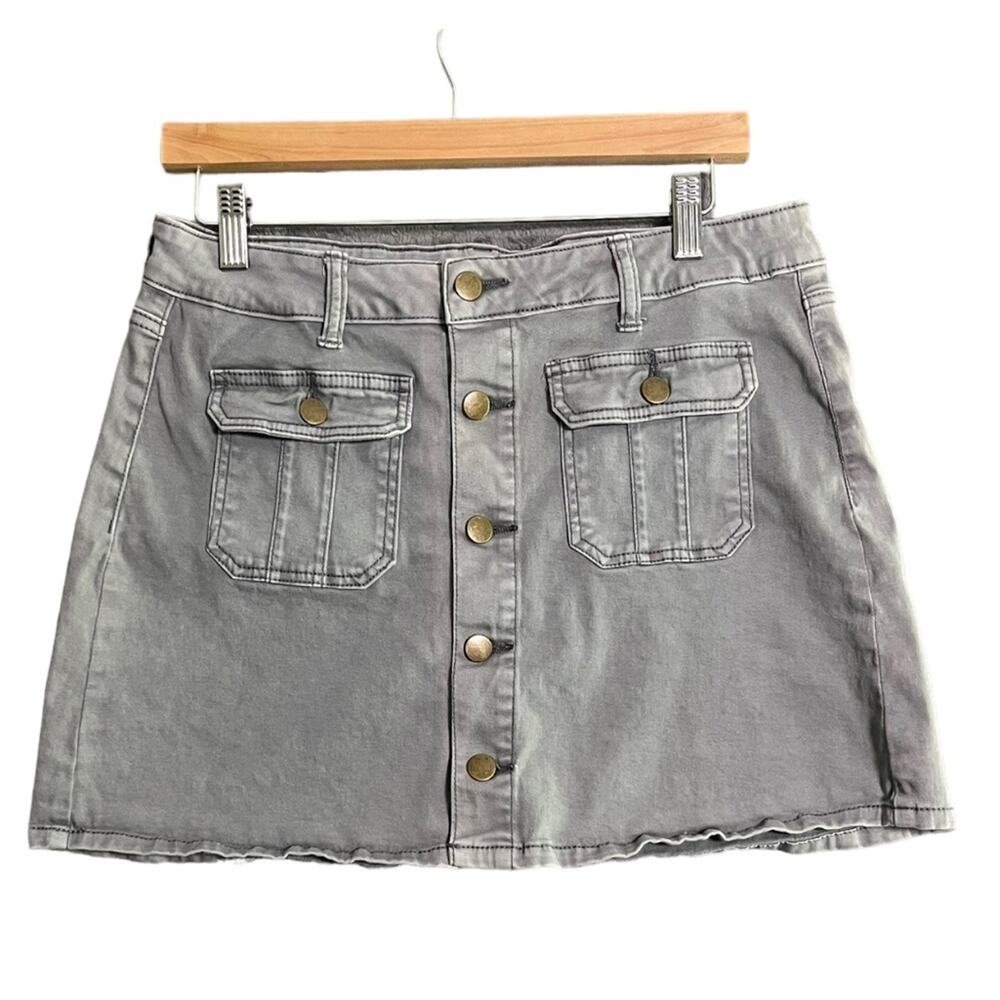 Altar'd State Womens Size M Gray Button Up Denim Cargo Mini Skirt